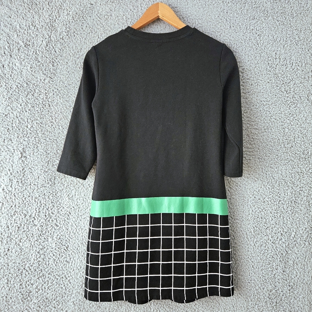 Lily Black Mini Dress XS Knit Abstract Art Novelty Statement 3/4 Sleeve Women's - Picture 2 of 12